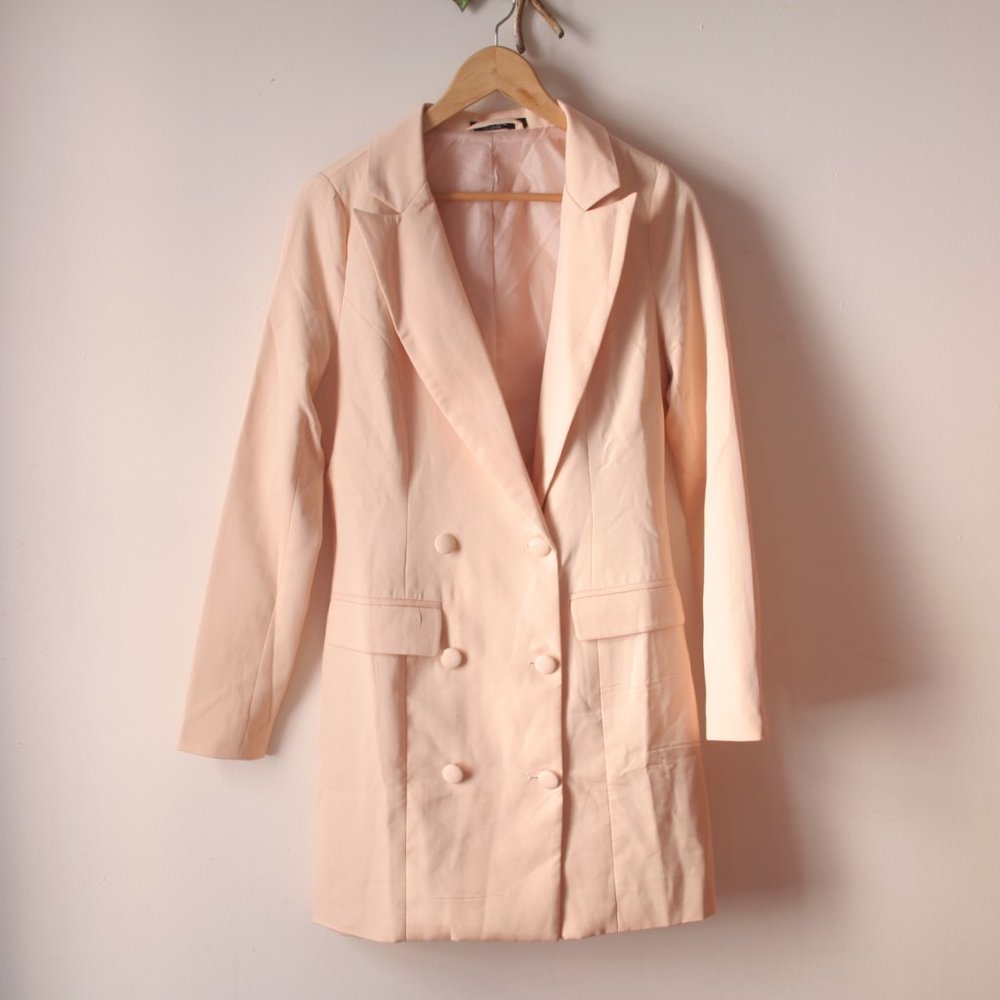 Nasty Gal Light Pink Blush Blazer Double Brested Long Jacket Blazer Size 6